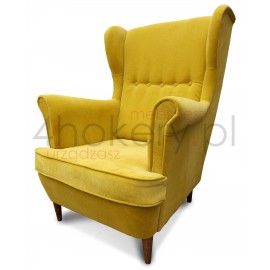 Fotel Aston - wygodny, żółty, piękny fotel uszak